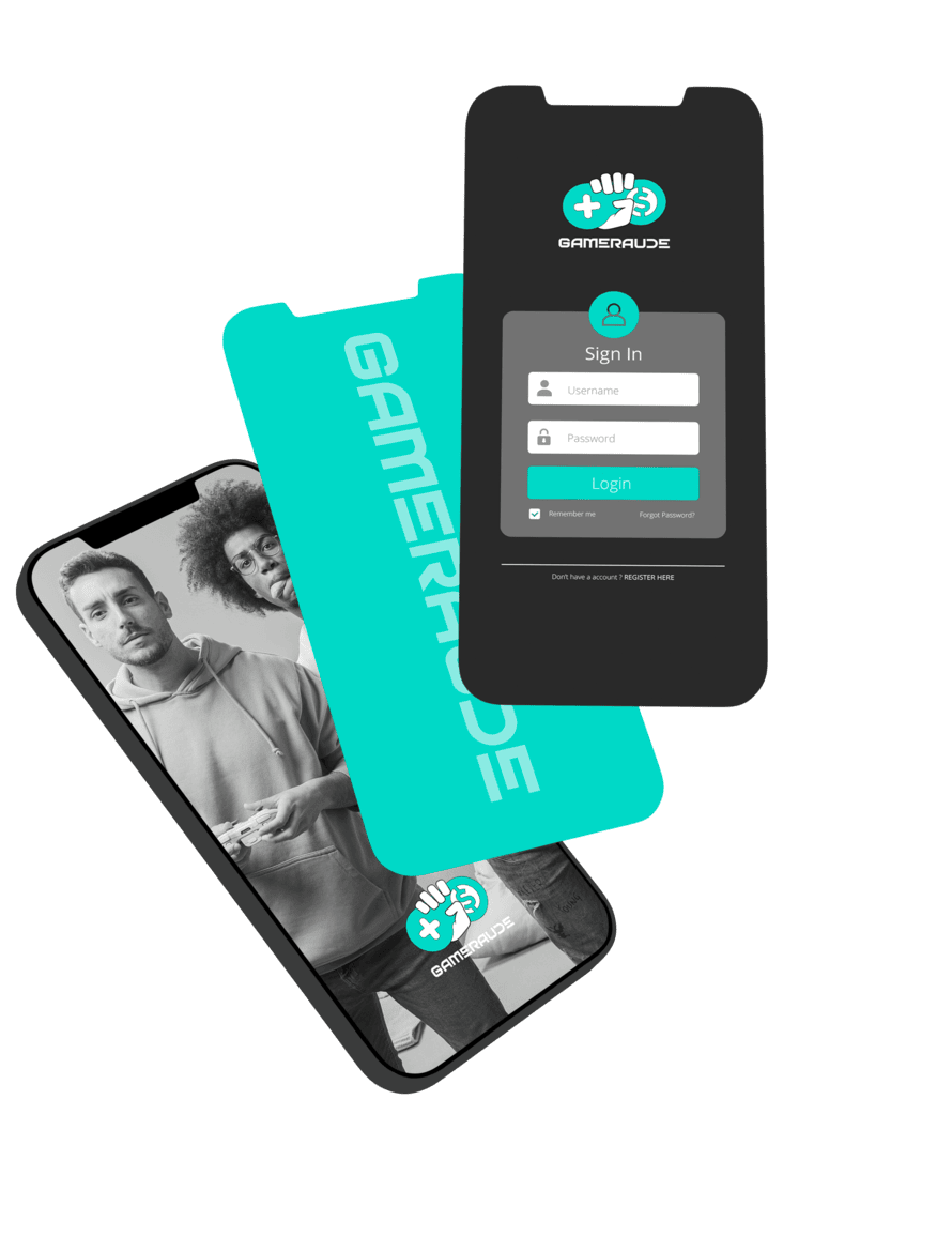 Image illustrant un téléphone sur lequel apparaît la page de connexion de l'application Gameraude